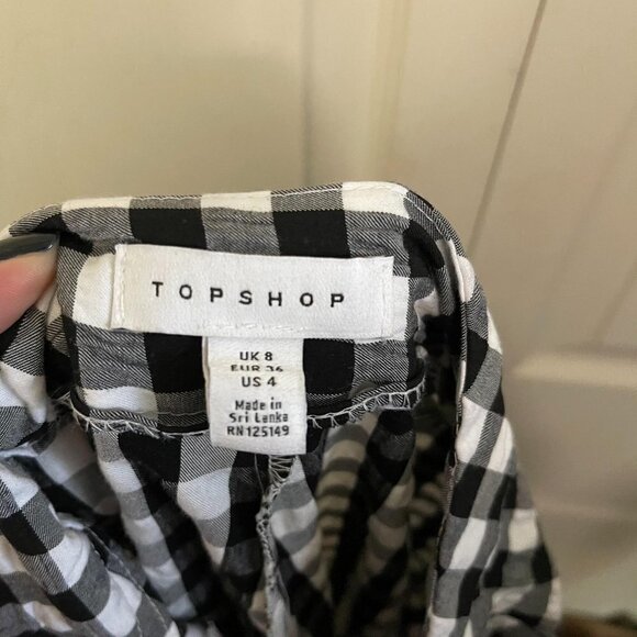 TopShop Women's Black White Gingham Slim Leg Button Cuff Trouser Pants Size 4 - Picture 3 of 10